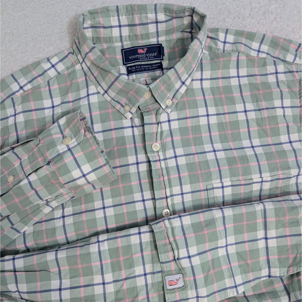 Vineyard Vines Slim Fit Murray Shirt Men's XL Green Check Plaid Flex Button Down